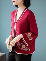 Sequined Embroidered Mothers Women Knit Cardigan Jacket