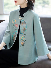 Blue Red Sequined Embroidered Mothers Women Knit Cardigan Jacket