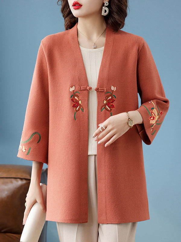 Embroidered Floral Women Mothers Knit Cardigan Jacket