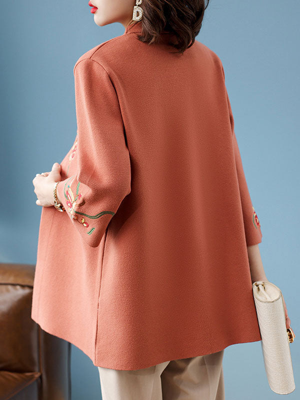 Embroidered Floral Women Mothers Knit Cardigan Jacket