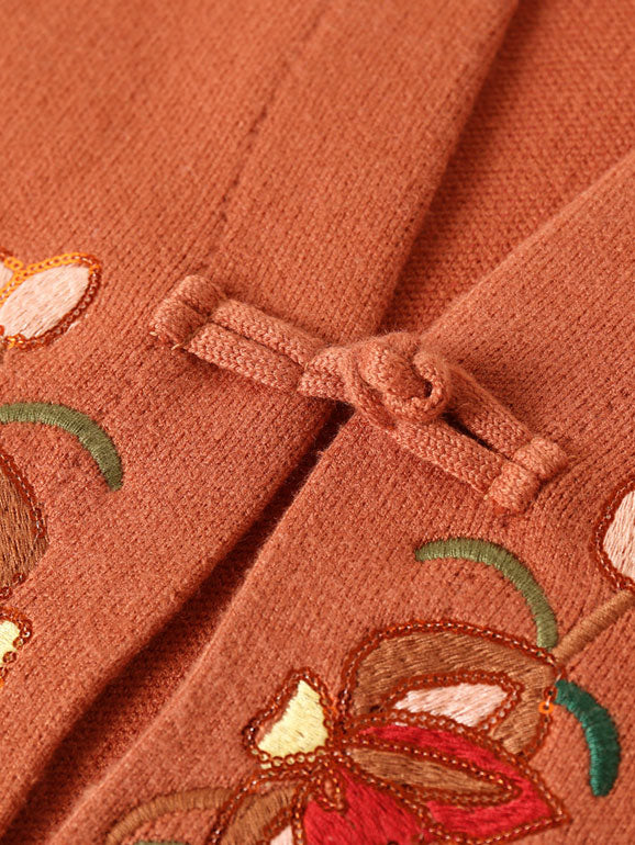 Embroidered Floral Women Mothers Knit Cardigan Jacket