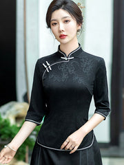 Black Red Mothers Cheongsam Blouse Top