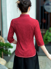 Black Red Mothers Cheongsam Blouse Top