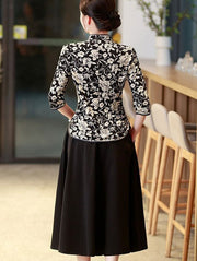 Color Block Floral Print Cheongsam Blouse Top