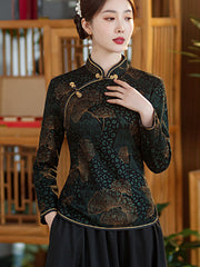 Mothers Floral Fleece Lined Winter Cheongsam Blouse Top