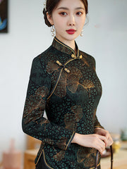 Mothers Floral Fleece Lined Winter Cheongsam Blouse Top