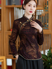 Mothers Floral Fleece Lined Winter Cheongsam Blouse Top