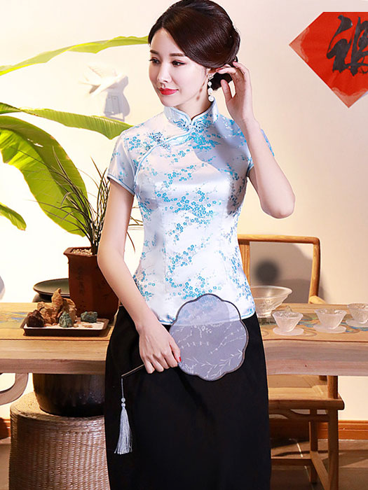 Jacquard Floral Qipao Cheongsam Blouse Top
