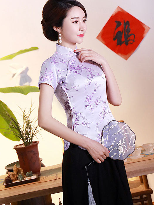 Jacquard Floral Qipao Cheongsam Blouse Top