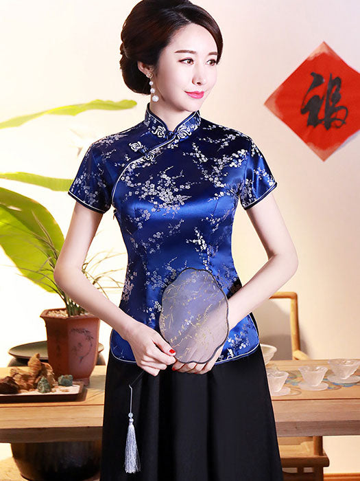 Jacquard Floral Qipao Cheongsam Blouse Top
