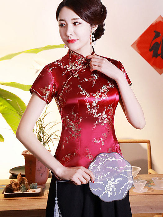 Jacquard Floral Qipao Cheongsam Blouse Top