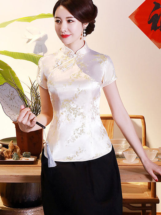 Jacquard Floral Qipao Cheongsam Blouse Top