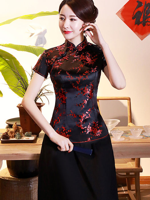 Jacquard Floral Qipao Cheongsam Blouse Top