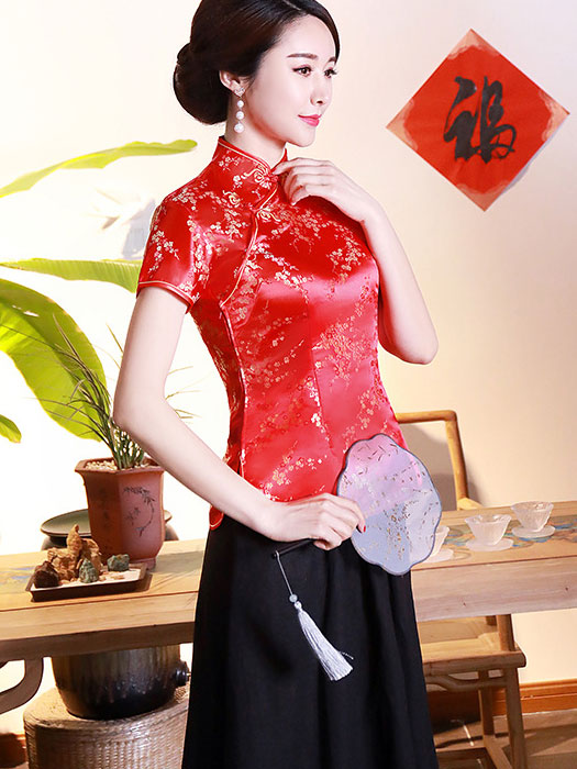 Jacquard Floral Qipao Cheongsam Blouse Top