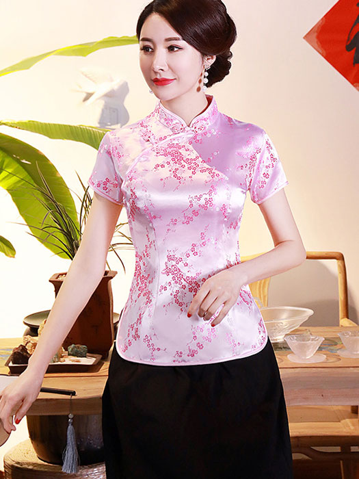 Jacquard Floral Qipao Cheongsam Blouse Top