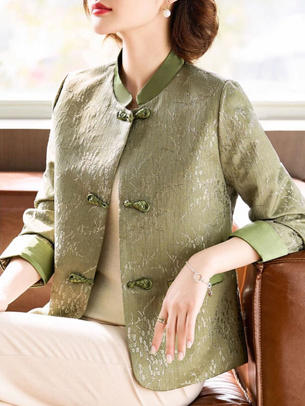 Green Pink Mothers Jacquard Cheongsam Jacket Blouse
