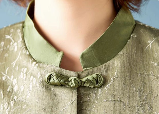 Green Pink Mothers Jacquard Cheongsam Jacket Blouse