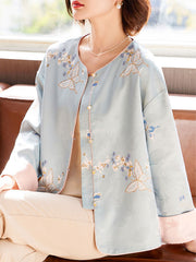 Blue Pink Embroidered Cheongsam Jacket Blouse