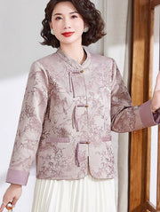 Blue Pink Jacquard Bamboo Cheongsam Jacket Blouse