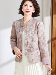 Blue Pink Jacquard Bamboo Cheongsam Jacket Blouse