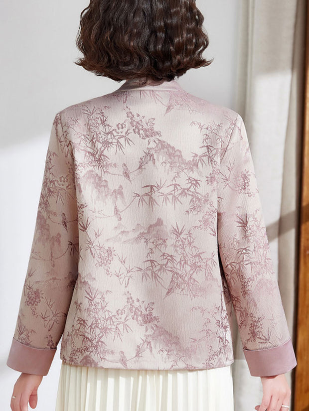 Blue Pink Jacquard Bamboo Cheongsam Jacket Blouse
