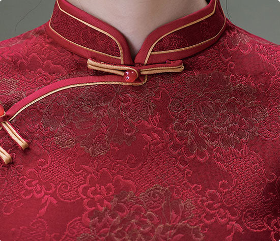 Red Black Jacquard Fleece Winter Cheongsam Blouse Top