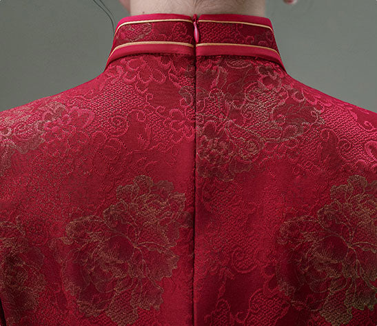 Red Black Jacquard Fleece Winter Cheongsam Blouse Top