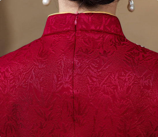 Black Red Woman Fleece Winter Cheongsam Blouse Top