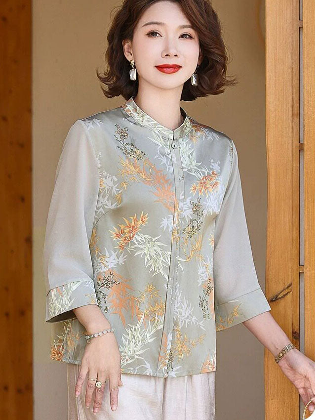 Summer Floral Print Mothers Woman Blouse Shirt