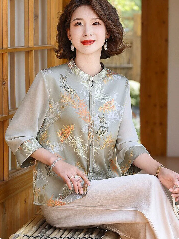 Summer Floral Print Mothers Woman Blouse Shirt
