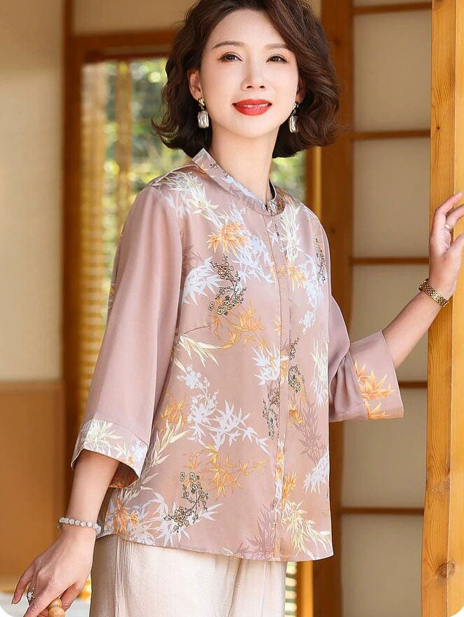 Summer Floral Print Mothers Woman Blouse Shirt
