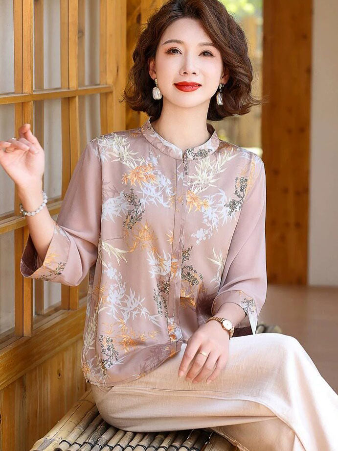 Summer Floral Print Mothers Woman Blouse Shirt