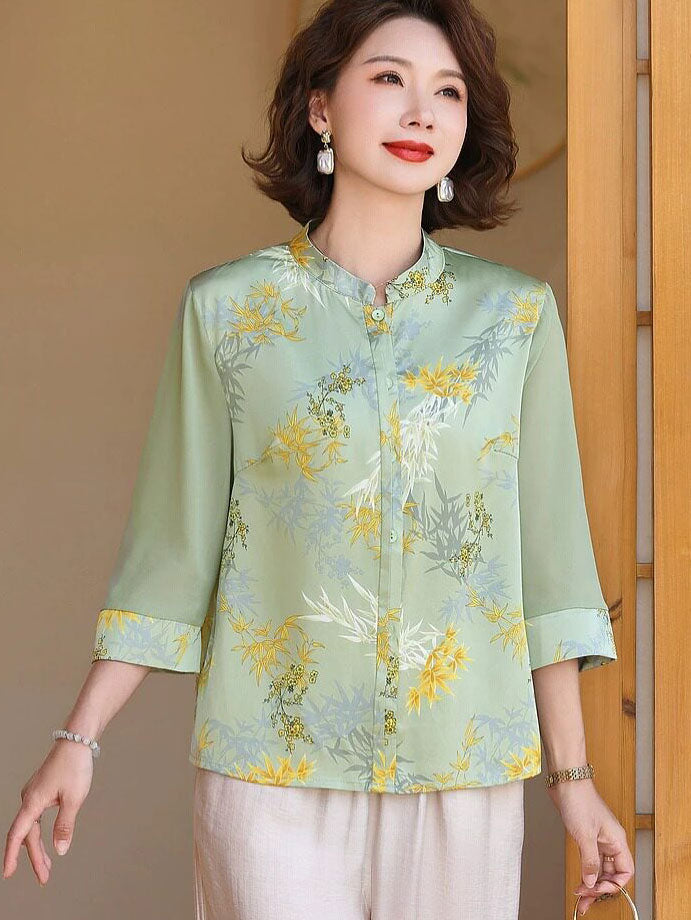 Summer Floral Print Mothers Woman Blouse Shirt