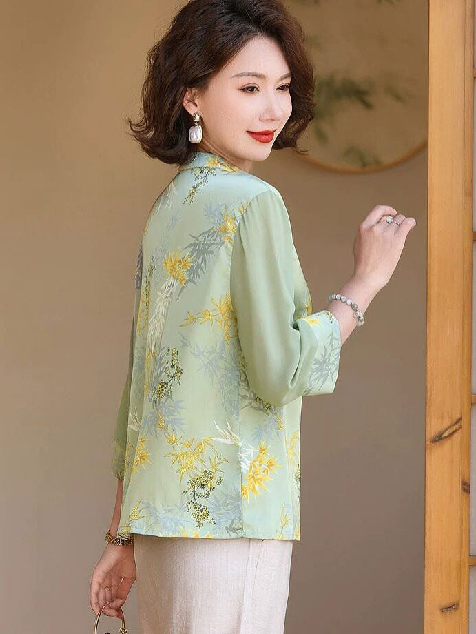 Summer Floral Print Mothers Woman Blouse Shirt