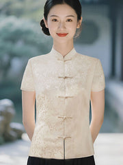 Black White Lace Cheongsam Blouse Top