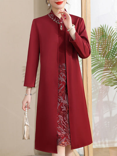 Red Bridal Mothers Winter Cheongsam Qipao Dress