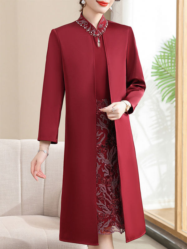 Red Bridal Mothers Winter Cheongsam Qipao Dress