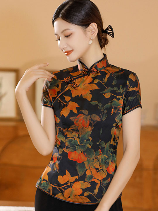Floral Print Woman Cheongsam Blouse Top