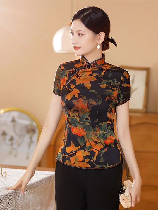 Floral Print Woman Cheongsam Blouse Top