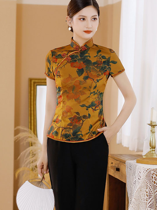 Floral Print Woman Cheongsam Blouse Top
