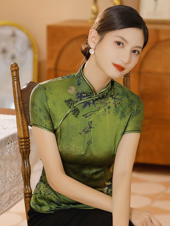 Floral Print Woman Cheongsam Blouse Top