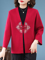 Floral Embroidered Women Mothers Knit Cardigan Jacket