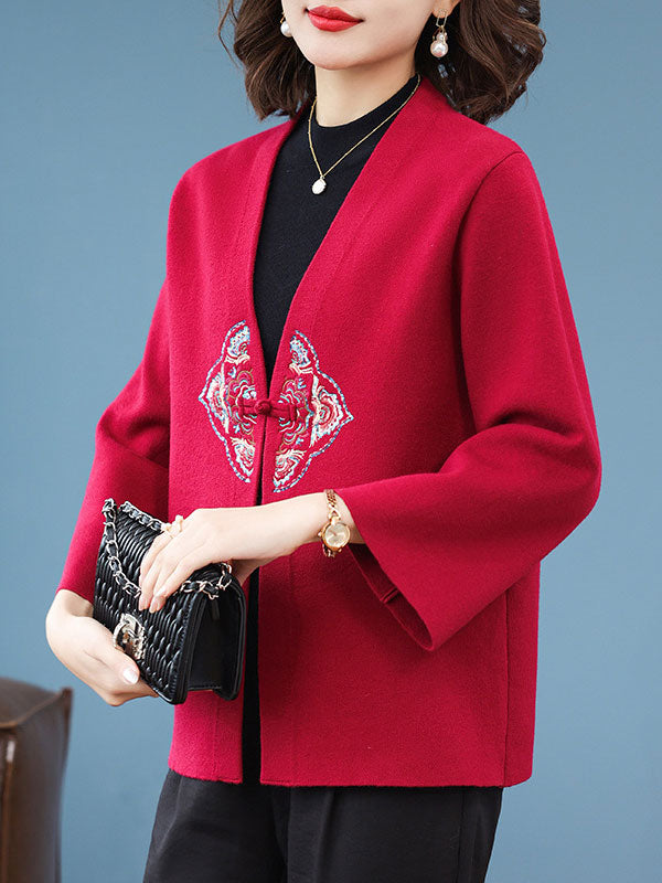 Floral Embroidered Women Mothers Knit Cardigan Jacket