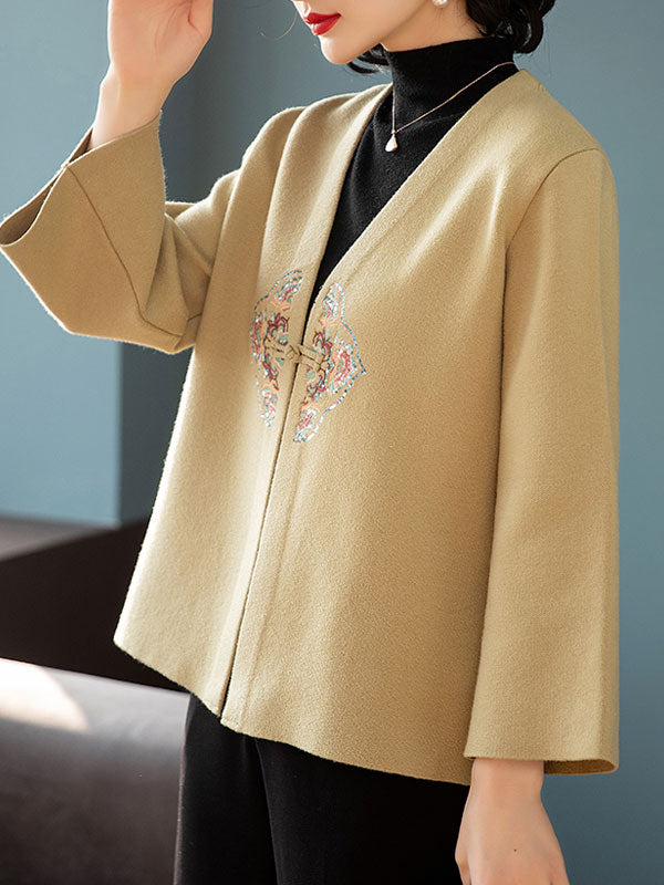 Floral Embroidered Women Mothers Knit Cardigan Jacket