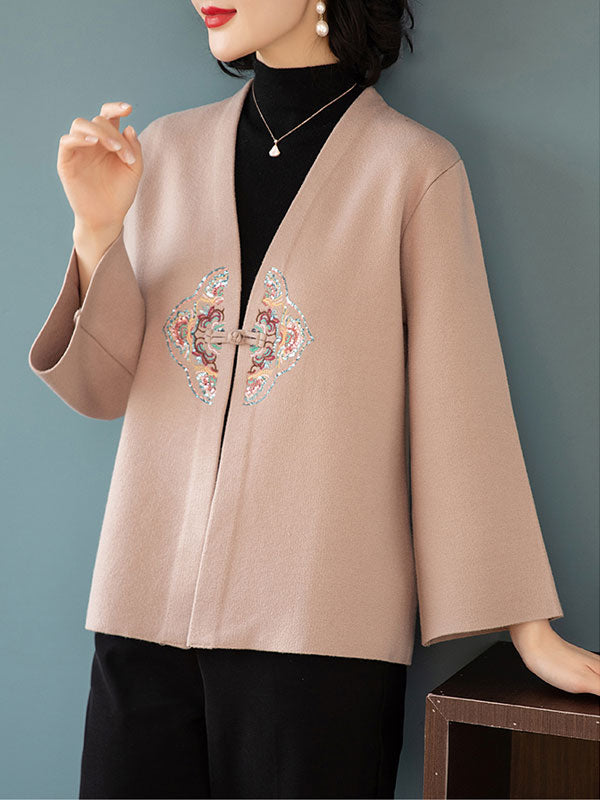 Floral Embroidered Women Mothers Knit Cardigan Jacket