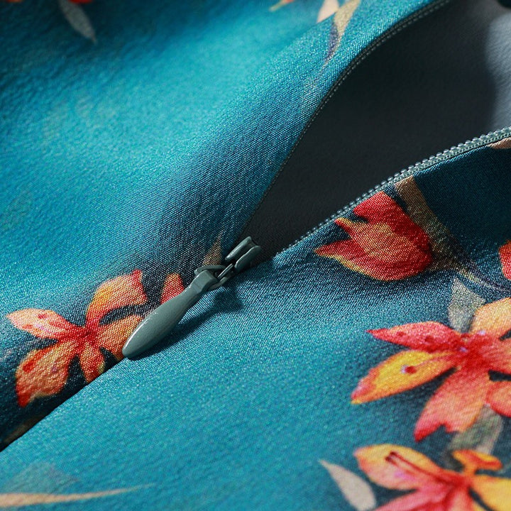 Clearance Blue Floral Printed Qipao Cheongsam Top Blouse