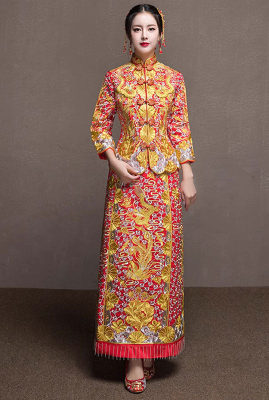 Clearance Wedding Qun Kwa with Embroidered Phoenix & Dragon