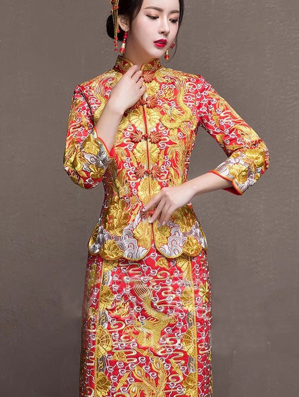 Clearance Wedding Qun Kwa with Embroidered Phoenix & Dragon