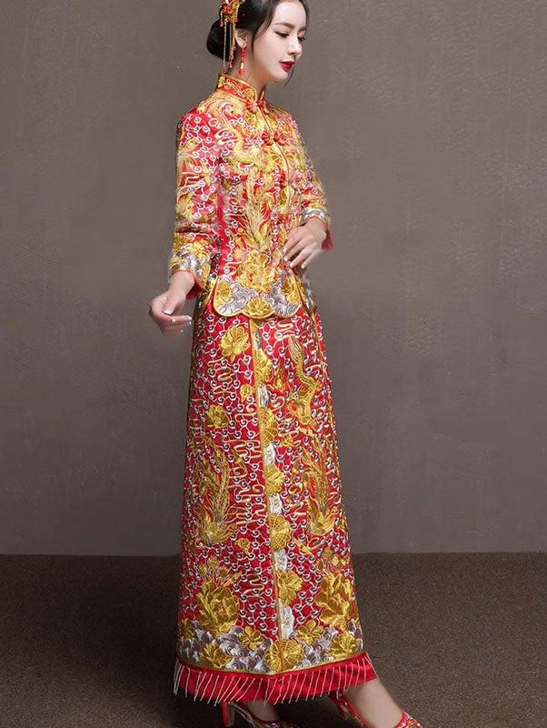 Clearance Wedding Qun Kwa with Embroidered Phoenix & Dragon