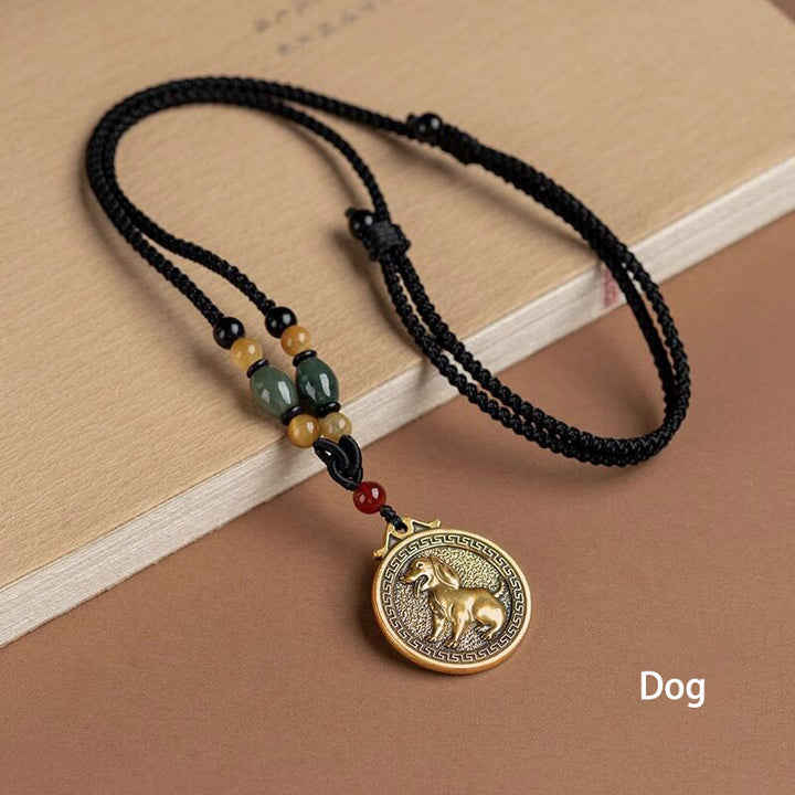 Chinese Zodiac Pendant Necklace Luck Brass Medallion